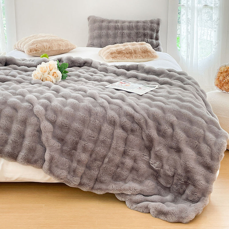 Plush Faux Fur Polyester Throw Blanket 200x230cm Grey Super Soft