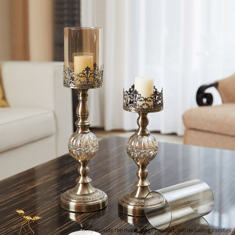 2X 47cm Tall Glass And Metal Candle Holders Centerpiece