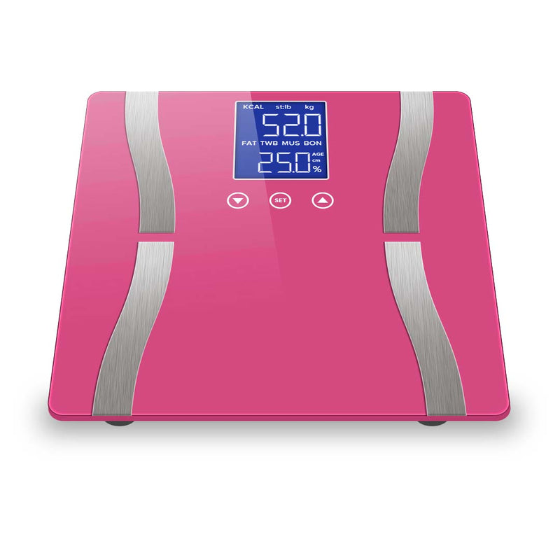 Glass Lcd Body Fat Scale Digital Bmi Weight 180Kg Up To 8 Users Pink