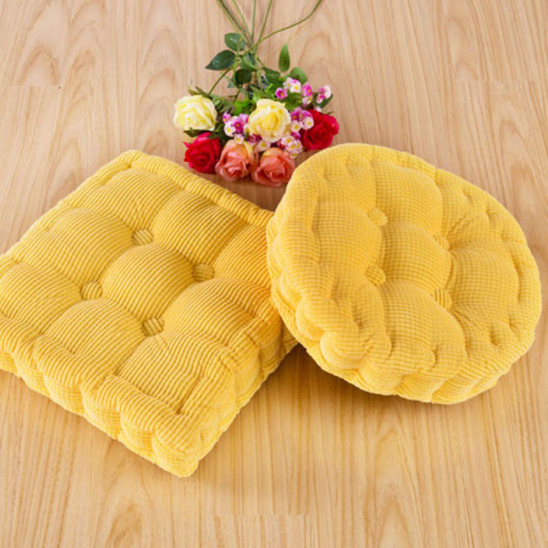 2X Yellow Square Corduroy Cushion 50x50x8cm Tufted Plush Backrest Seat Pillow