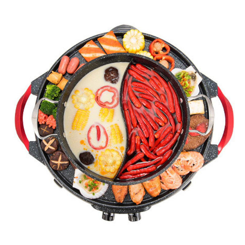 2 in 1 Electric Stone Coated Non Stick Hot Pot And Teppanyaki Grill 47cm Black