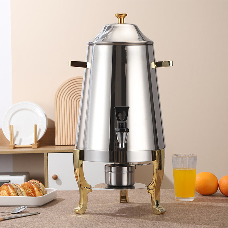 Stainless Steel 13L Beverage Dispenser Silver Gold Trim Elegant Design