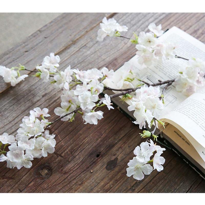 10X Artificial Cherry Blossom Stems Real Touch Silk Plastic 105cm White