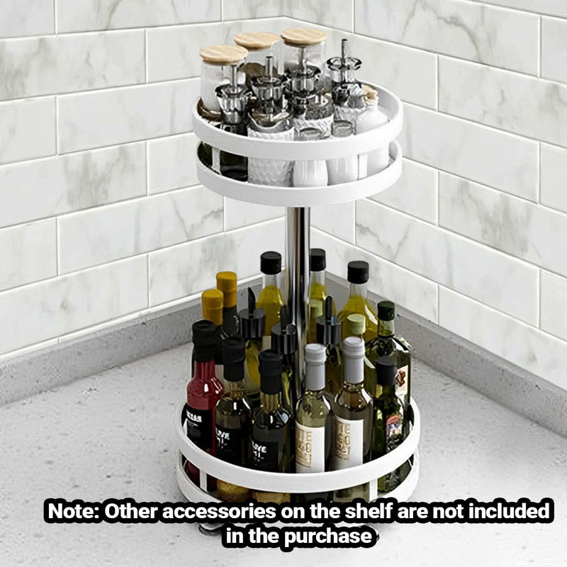 2 Tier White Round Steel Rotating Kitchen Spice Rack Multi-Function Organizer