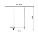 2X Stainless Steel Floor Standing Clothes Rack 180cm Extendable with Wheels