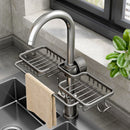 Dark Grey Aluminum Kitchen Sink Organizer Caddy Rack With Towel Holder