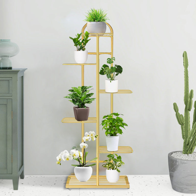 2X 6 Tier Gold Metal Plant Stand 7 Pots Indoor Flowerpot Display Shelf Decor