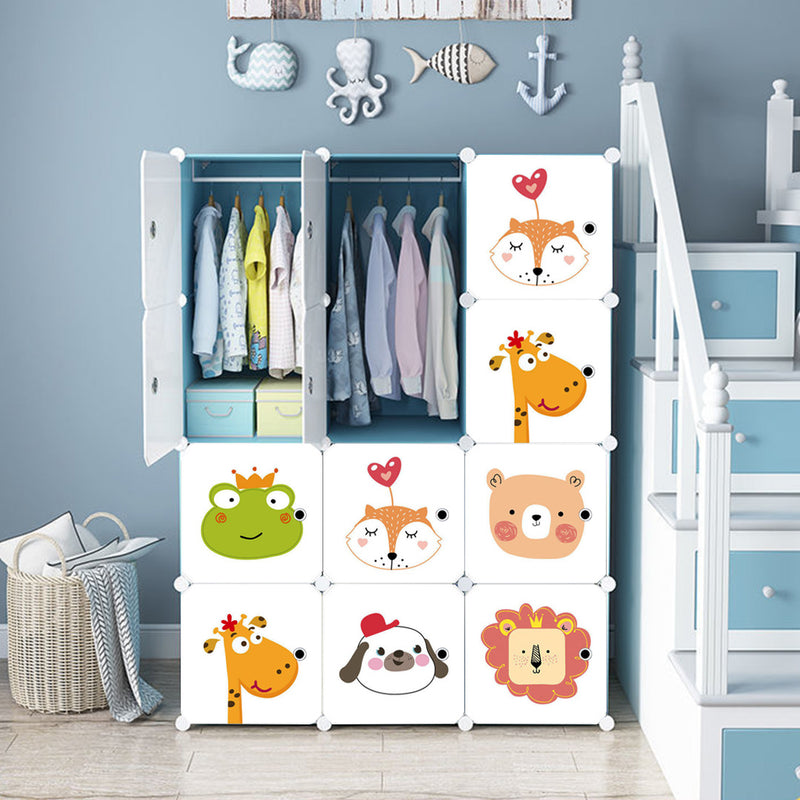 10 Cubes Portable Wardrobe Diy Animal Design Plastic White 110.5x37x165cm
