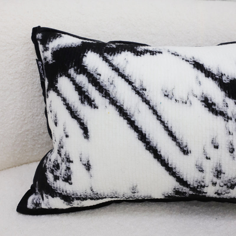 2X 35x55x18cm Throw Pillows Plush Polyester Cotton Blend Black White