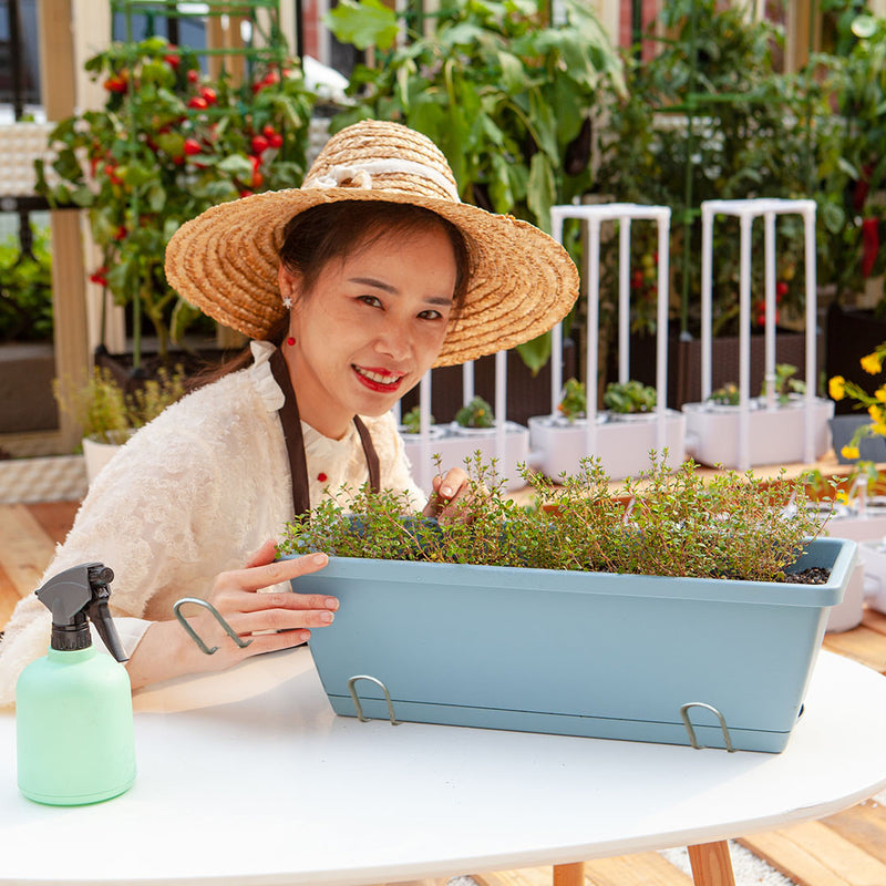 Blue Rectangular Planter Set of 3 Outdoor Plastic Garden Herb Flower Trough