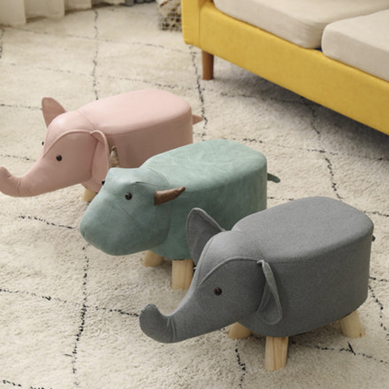 2X Pink Children Round Ottoman Stool Soft Comfy Seat PU Wood Home Decor
