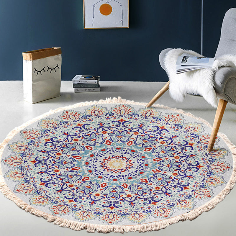 2X 120cm Round Mandala Area Rug Polyester Thick Plush Anti Slip Multicolor