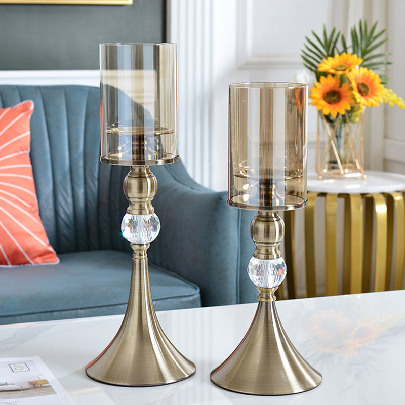 Glass Metal Candle Holder Stand 43cm 38cm Home Wedding Decoration Set of 2