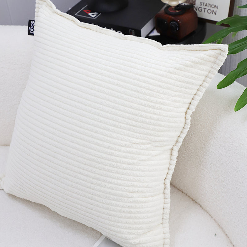 2X Beige Square Throw Pillow Plush Corduroy Velvet 50cm Home Decor Cushion