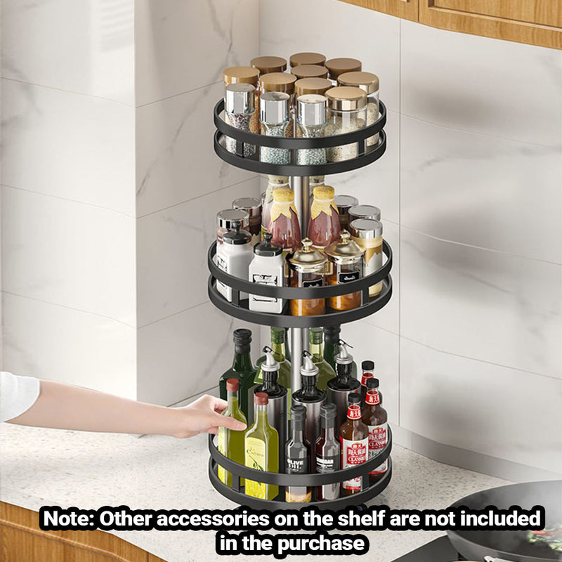 3 Tier Round Rotating Kitchen Spice Rack Carbon Steel 25x25x59cm Black