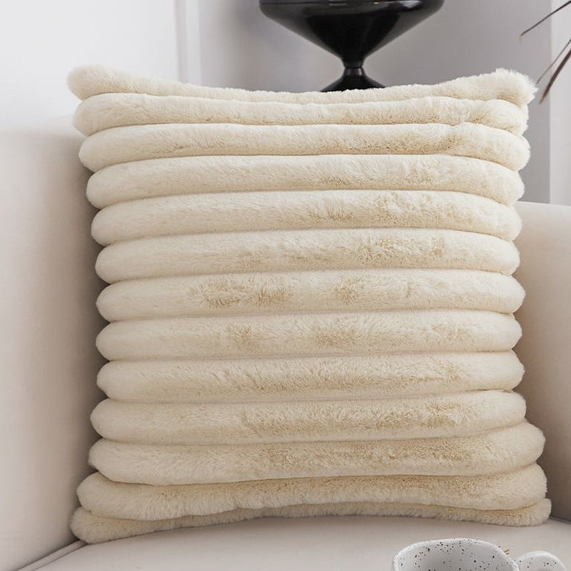 2X Faux Rabbit Fur Velvet 45x45cm 15cm Thick Plush Throw Pillow Covers Off White