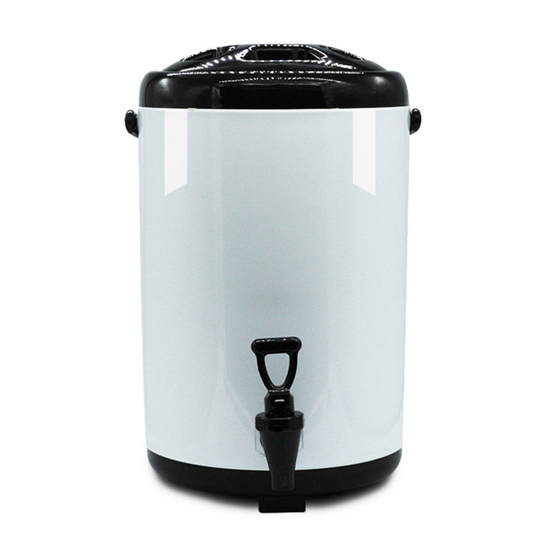 2X 8L Stainless Steel Insulated Milk Tea Beverage Dispenser With Faucet White