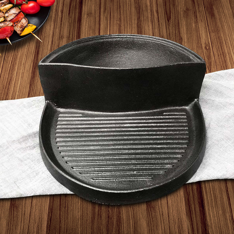 2 In 1 Cast Iron Skillet Griddle BBQ Steamboat Pot Non-Stick 23cm Black