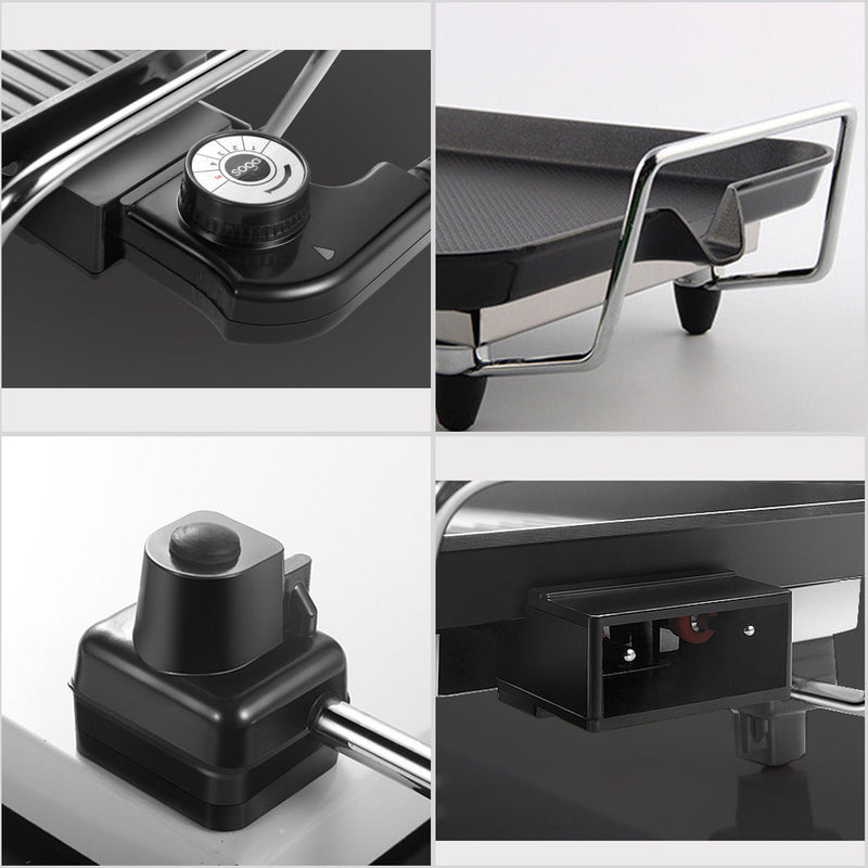 48cm Electric Teppanyaki Grill Non Stick Dual Surface 1800W Black 3 To 5 Person
