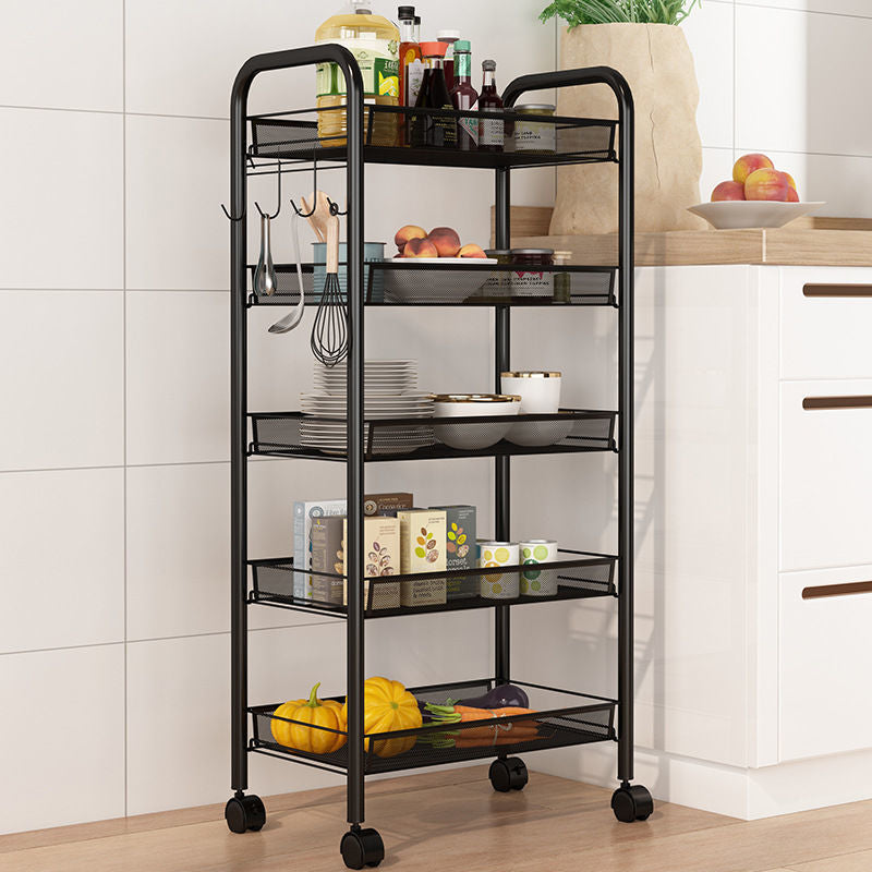 2X 5 Tier Black Steel Mesh Kitchen Cart with Wheels Portable Storage Shelves