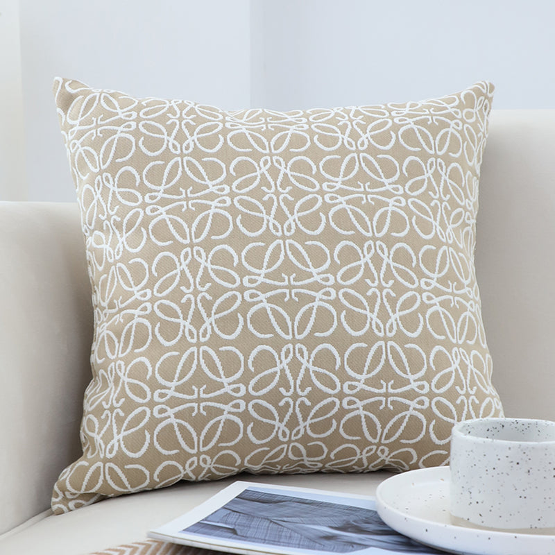 Throw Pillow Polyester Cotton 50x50x18cm Plush Filled White Beige Geometric