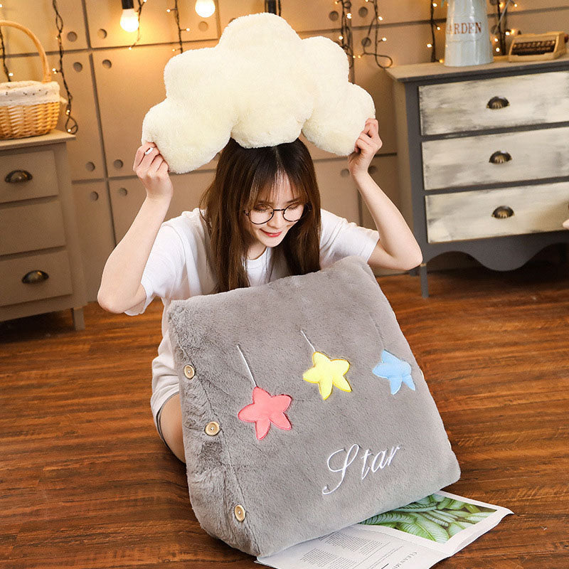 Grey Star Cloud Cushion Plush Wedge Pillow Soft Lumbar Support Home Decor