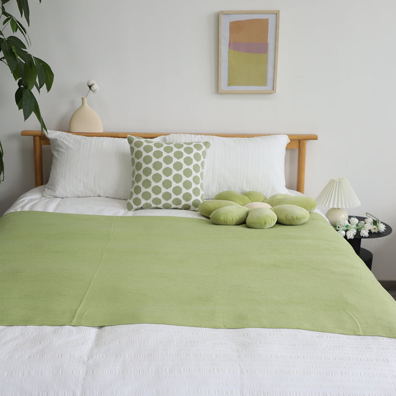 2X Green Acrylic Knitted Throw Blanket 130cmx220cm Fringed Cozy