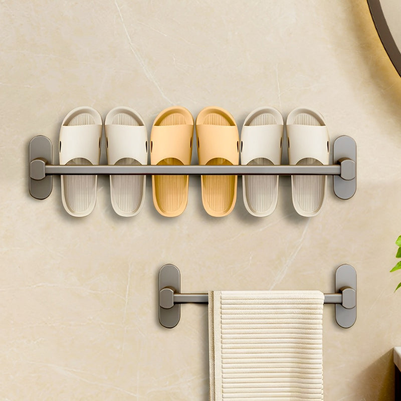 2X 69cm Wall Mounted Aluminum Slipper Rack Black Adhesive Rust Proof