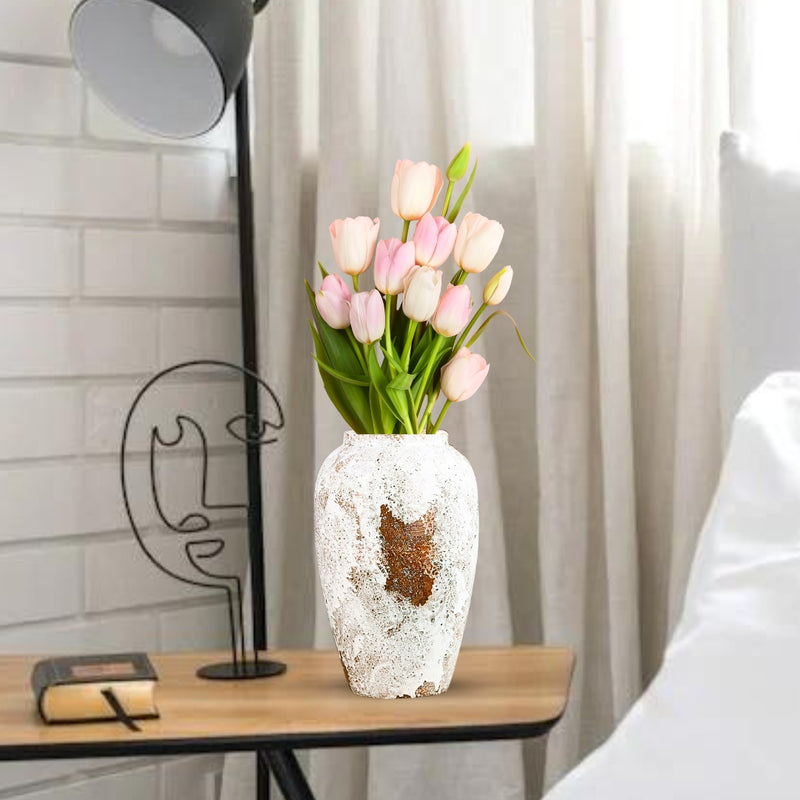 Medium White Ceramic Flower Vase 30cm H 19cm D Elegant Living Room Decor