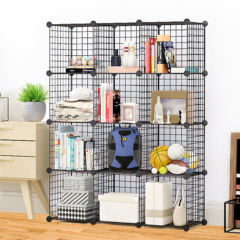 12 Cube Portable Wire Mesh Storage Organizer Foldable 110.5x37x146cm Black