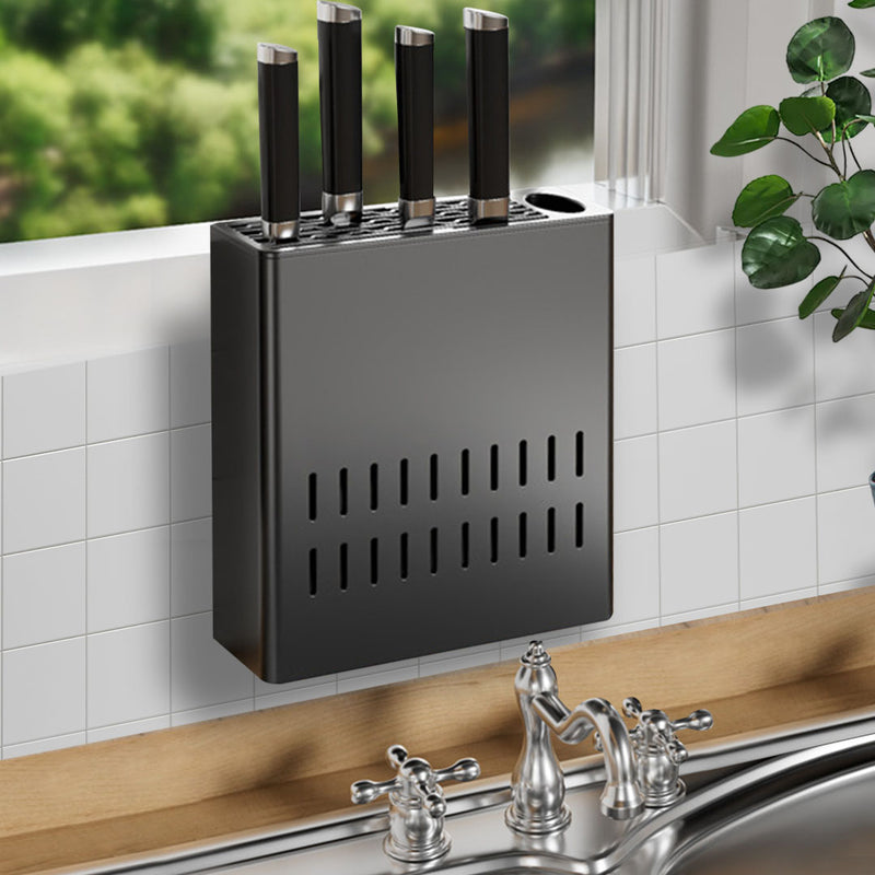 2X Aluminum Wall Mounted Kitchen Knife Storage Rack Space Saving Organizer Black