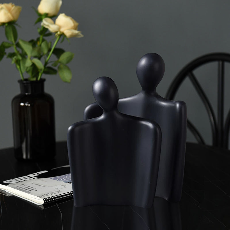 2X Ceramic Minimalist Abstract Human Figurine Sculptures Matte Black 25.5cm 21cm