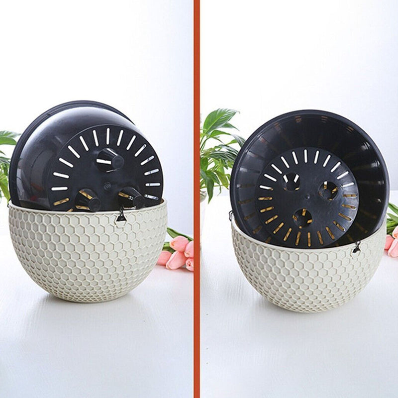 White Small Resin Hanging Flower Pot Self Watering Planter Outdoor Decor