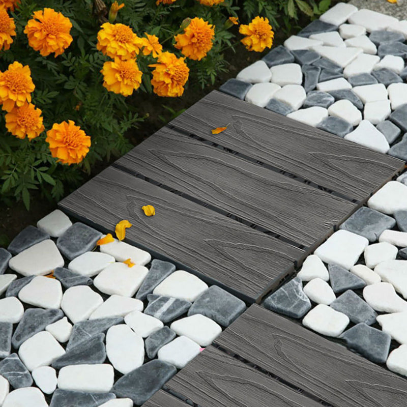 11 pcs Dark Grey Wood Composite Decking Tiles Outdoor Slip Resistant Flooring