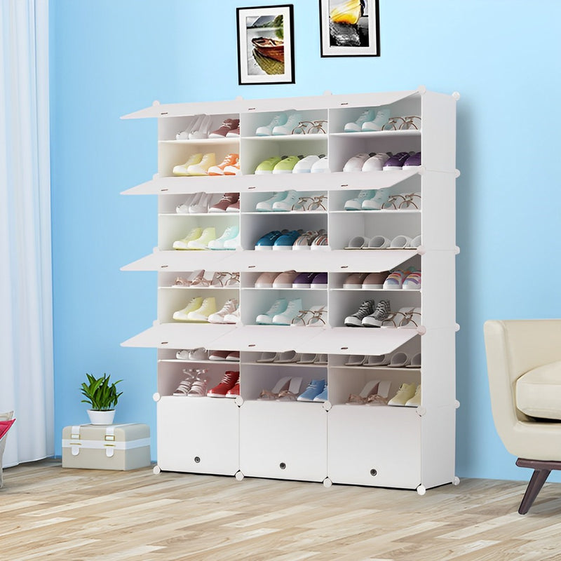 9 Tier 3 Column White Plastic Shoe Rack Organizer 125.5x32x156.5cm Stackable