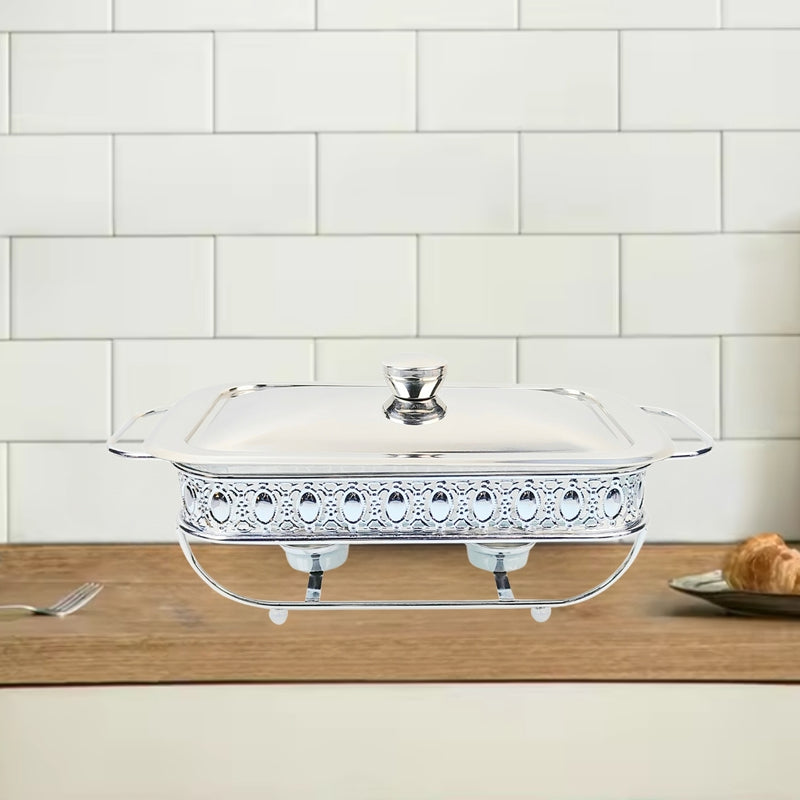 Portable 2L Lace Edge Dining Stove Silver Iron Frame Oval Glass Pot