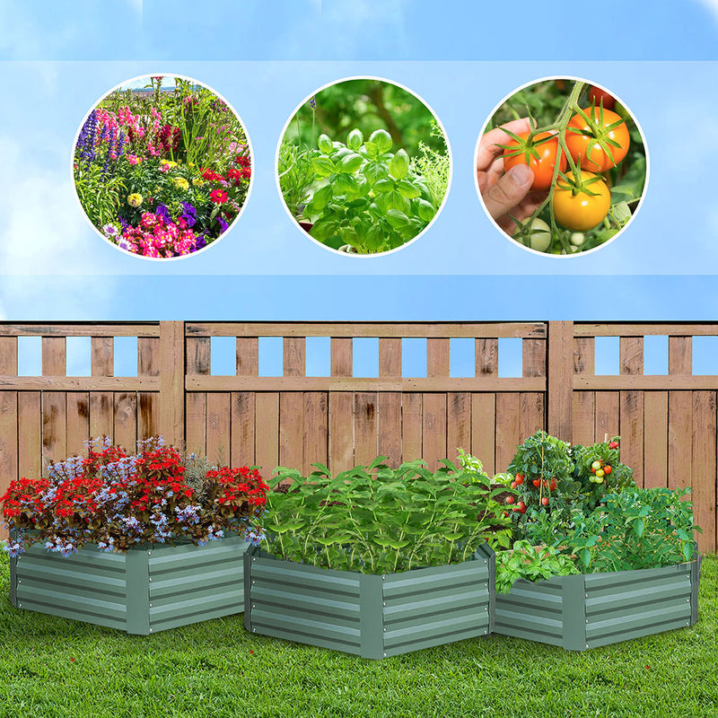 2X Galvanized Iron 60cm Hexagon Raised Garden Bed Vegetable Herb Planter Green