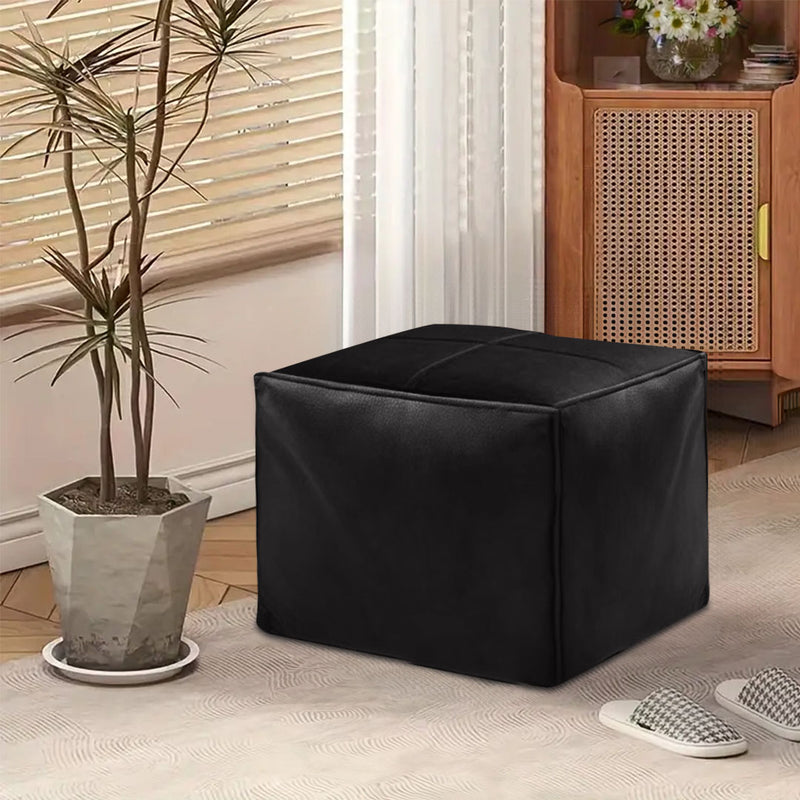 40cm Square Leather Pouf Cushion EPP Insert Black Home Accent
