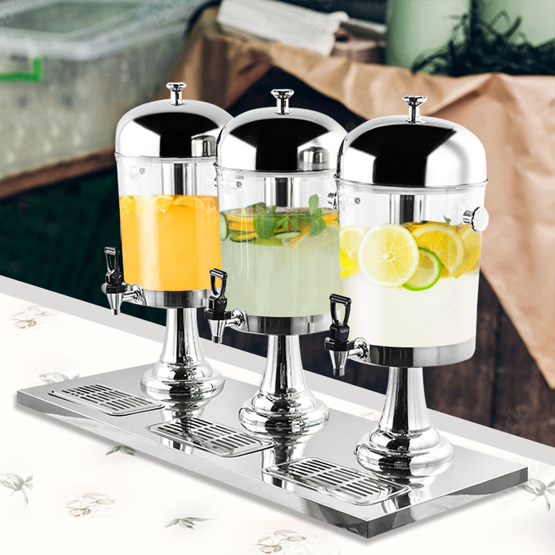 Triple Head 24L Stainless Steel Transparent Beverage Dispenser Silver Commercial