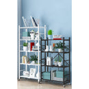 4 Tier Foldable Steel Rack With Wheels Black Storage Organizer Shelves