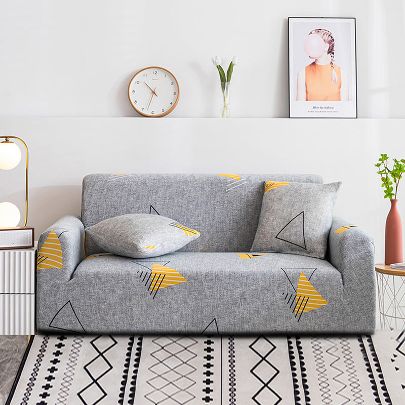 4 Seater Polyester Stretch Sofa Slipcover Fits 235 To 300cm Geometric Grey