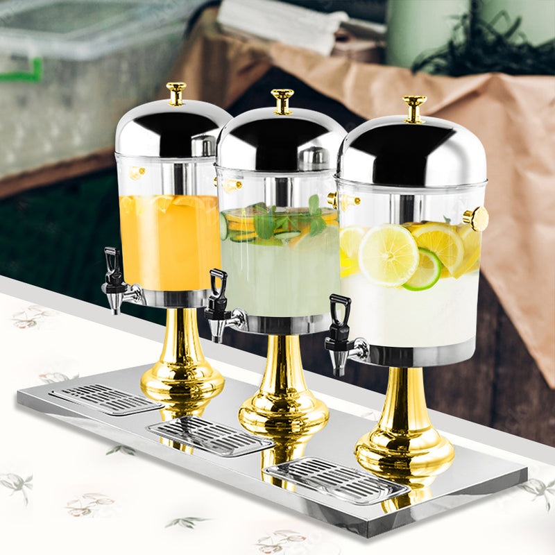 Triple Head 24L Stainless Steel Beverage Dispenser Transparent Gold Commercial