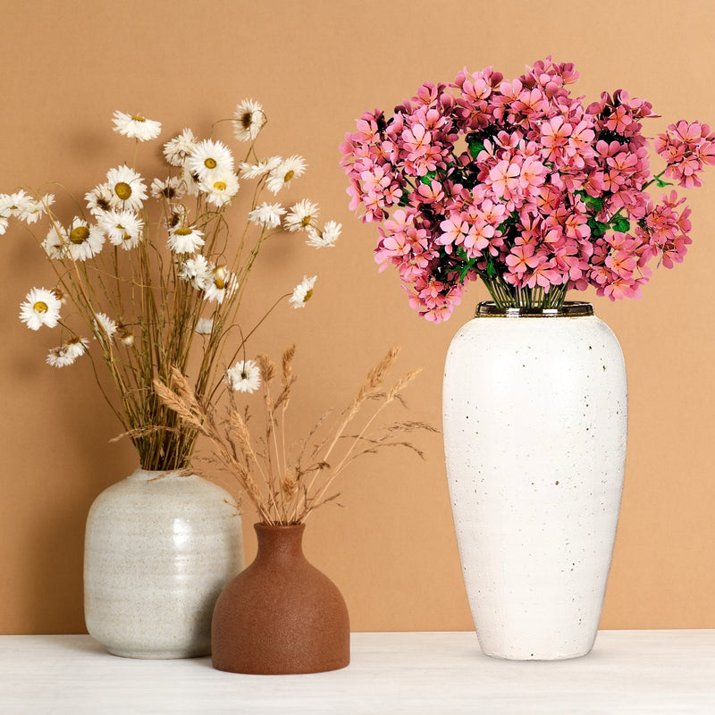 Large Handcrafted Ceramic Flower Vase 35x17cm White With Gold Accent