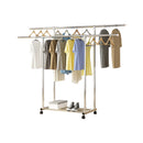 2X Stainless Steel Clothes Rack 120cm Floor Standing Double Rod With Wheels