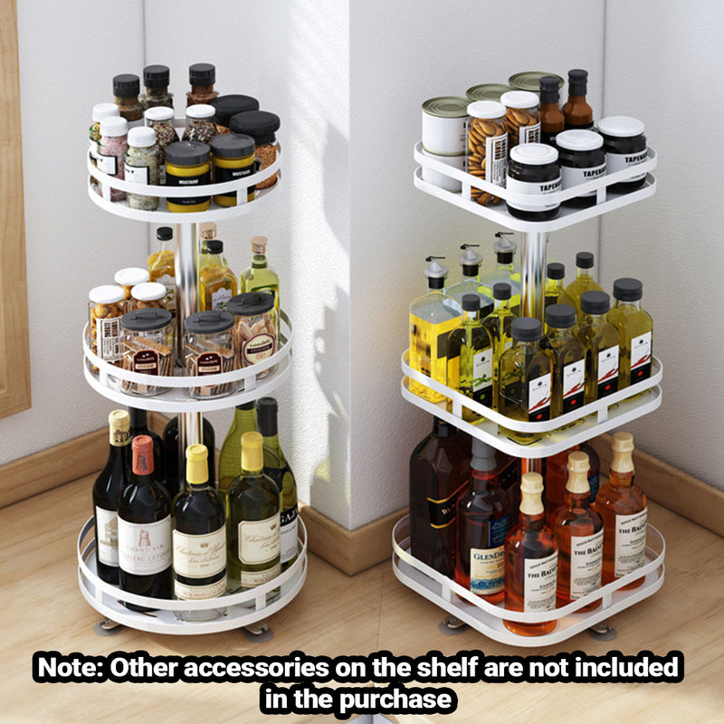 2X 3 Tier White Carbon Steel Rotating Kitchen Spice Rack Storage Shelf