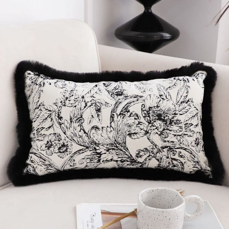 30x50cm Plush Velvet Embroidered Rose Throw Pillow Victorian French Multicolor