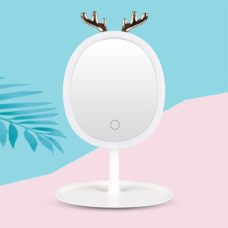 White Antler LED Light Makeup Mirror Tabletop Vanity with Adjustable Brightness