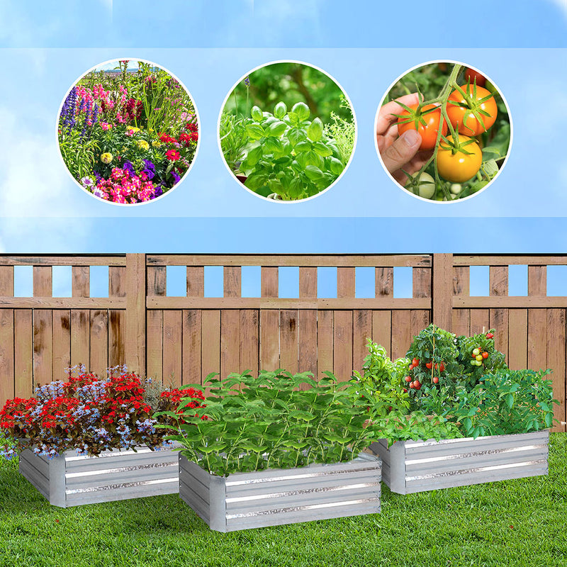 2X 120X60X30Cm Galvanized Iron Raised Garden Bed Silver Outdoor Planter