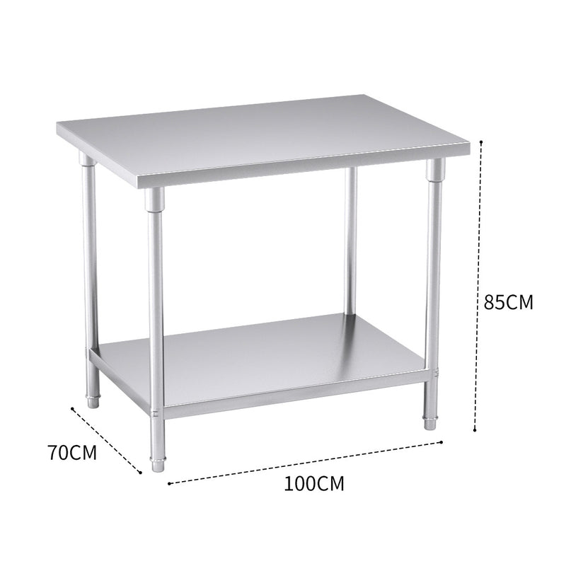 Stainless Steel Kitchen Work Bench 1000x700x850mm Heavy Duty Adjustable Shelf