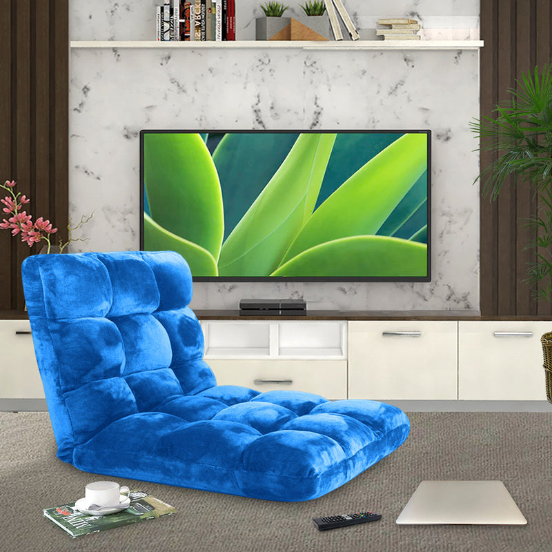 2X Floor Recliner Folding Chair Cushion Memory Foam 108x53x10cm Blue 6 Positions